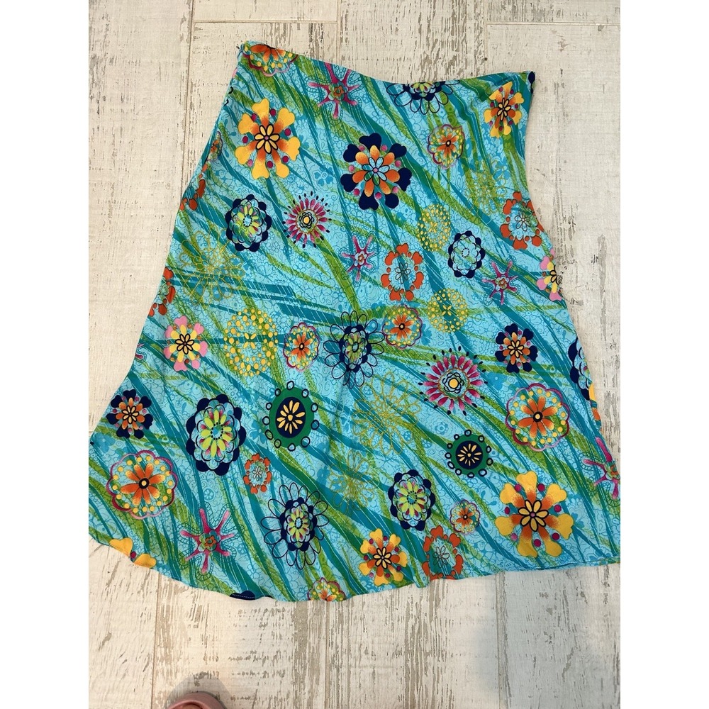 VTG Ilyse Hart LTD Floral Print 100% Rayon Turquoise Multi Skirt Midi Women's 10